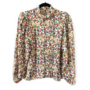 VTG 80s Notches Paisley Print Classic Victorian Blouse
